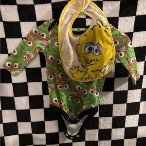 3/6 month Oscar the grouch diaper shirt and big bird bib